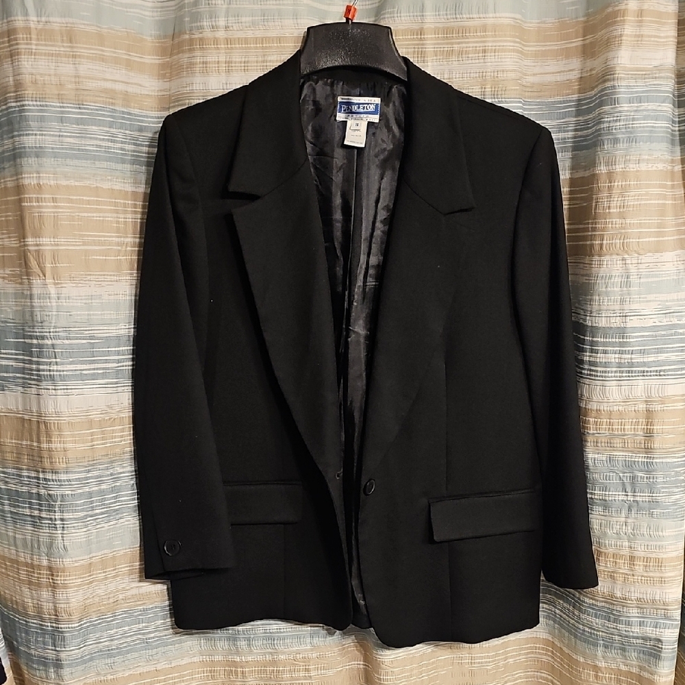 Vintage Pendleton Wool Blazer Women Black Polyester Lined Jacket